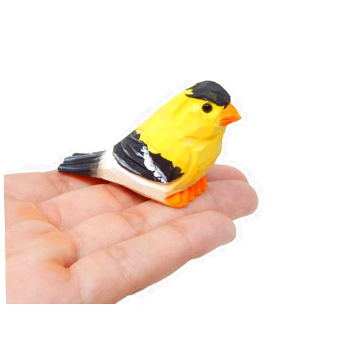 Selsela American Goldfinch - Finch Miniature Handmade Wooden Yellow Bird Art Carved Ornament Figurine Small Animals Collectible