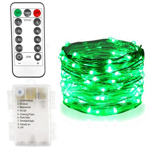 Twinkle Star St Patricks Day Fairy Lights Battery Operated, 33ft 100 LED Waterproof Silver Wire Halloween Christmas String Light, Remote 8 Modes Indoor Outdoor Tree Wedding Party Decorations, Green