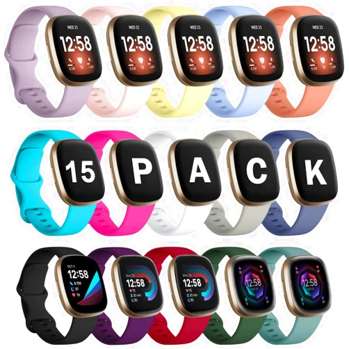 GEAK 15 Pack Bands Compatible with Fitbit Versa 4 Bands/Versa 3 Bands/Fitbit Sense/Sense 2 Bands,Soft Replacement Water-resistance Sport Watch Strap Wristband for Fitbit Sense 2 Bands for Women Men