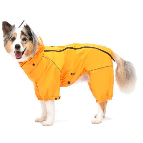 Petridge Dog Four-Legged Rain Jacket Raincoat Waterproof Windproof Coat for Medium Dogs (Adjustable Waterproof Dog Rain Coat Reflective Rim(Back Length 50CM Yellow))