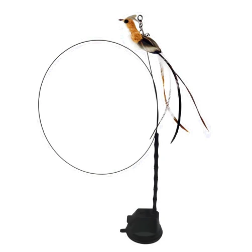 CUTIE PAW PAL Interactive Suction Cup Cat Toy for Indoor Cat, Long Tail Feather Bird, Spring Wire Suctions to Ground, Hands Free Bird Simulation Cat Toy Wand Set that Sticks to Floor, Feathers & Bells