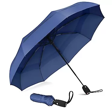 Repel Umbrella Windproof Travel Umbrella - Compact, Light, Automatic, Strong and Portable - Wind Resistant, Small Folding Backpack Umbrella for Rain - Men and Women Navy Blue