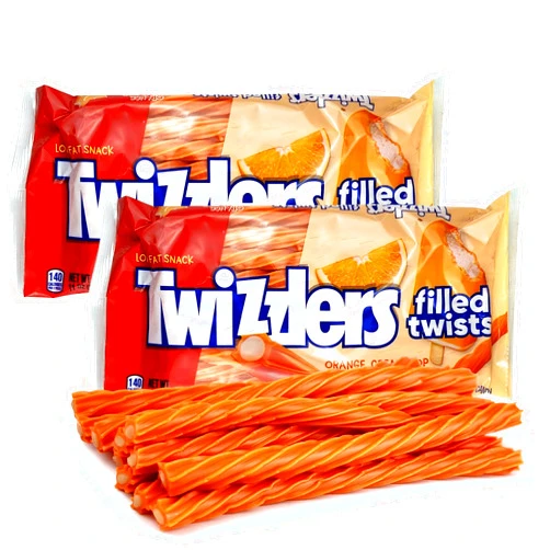 Taboom Twizzlers Cream Filled Licorice Candy Twists Full Size 2 Pack - Orange Pop Creamsicle Flavored Sticks Soft and Chewy Sweet Candy for Kids and Adults