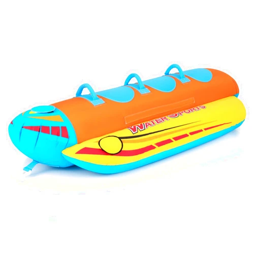Goplus Inflatable Towable Tubes for Boating, 1-3 Rider Hot Dog Tube for Boat to Pull, Water Sports Banana Boat with 3 EVA-Padded Seats for Towing Rider