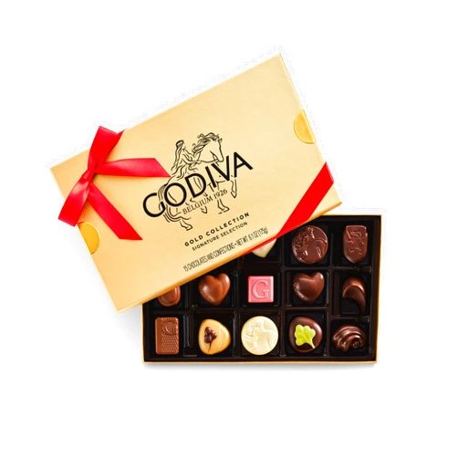 Godiva Chocolatier Godiva Red Ribbon Gold Assorted Chocolate Gift Box, Belgian Dark and Milk Chocolates with Pralinés, Ganaches & Caramels, Gourmet Valentine's Day Gift, Kosher, 15 Pc
