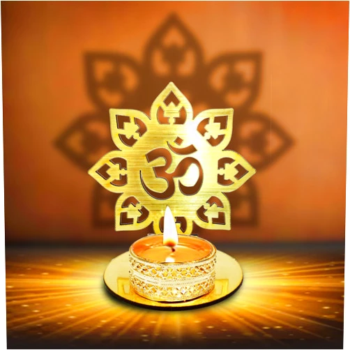 Craftsman SATVIK OM Shadow Diya for Diwali Decoration Gift Traditional Decorative Statue for Home/Office Religious Tea Light Candle Holder Stand Indian Housewarming Return Gift Items OM Shape
