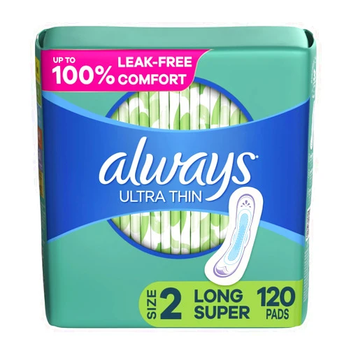 Always Ultra Thin, Feminine Pads For Women, Size 2 Long Super Absorbency, Multipack, Without Wings, Unscented, 40 Count x 3 Pack (120 Count total)