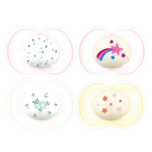 MAM Day & Night Pacifiers, Glow in The Dark Pacifier for Breastfed Babies, Nipple Shape Helps Promote Healthy Oral Development, BPA-Free Silicone Nipple, Easy to Clean, 16+ Months, 4 Count