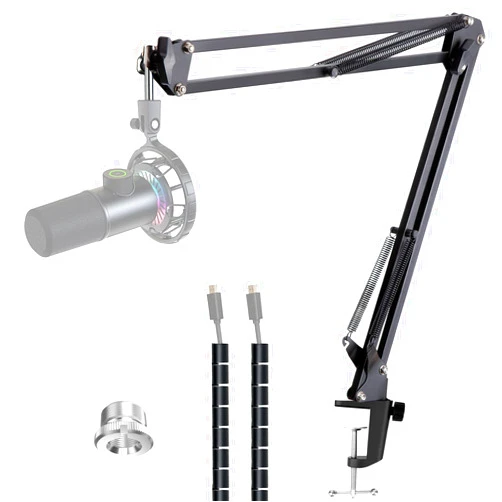 YOUSHARES Microphone Boom Arm with Cable Management – Adjustable Scissor Mic Stand Compatible with Fifine K669B/K670/K683A/K658/K688, AmpliGame A6V/A8, AM8 & Other USB/XLR Microphones by YOUSHARES