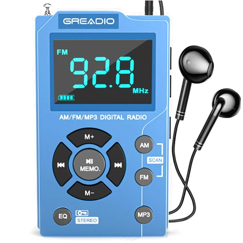 Greadio Radios Portable AM FM with MP3 Player,Best Reception Pocket Radio, Large LCD Screen and Easy to Use, 6 EQ Stereo,Earphone Jack Walkman Radio,for Jogging,Walking,Camping AM FM Radio