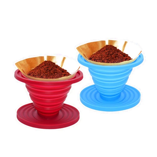 Bongpuda 2 Pcs Collapsible Pour Over Coffee Dripper,Reusable Silicone Coffee Filter Holder,Food Grade Silicone,Suitable For Camping,Picnic,Party,Traveling,Office(Blue + Red)