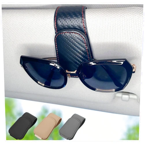 CHOSMOYI Magnetic Leather Sunglass Holder for Car, Sunglasses Clip for Car Visor, Auto Interior Accessories Universal for Different Size Eyeglasses (Carbon Fiber)