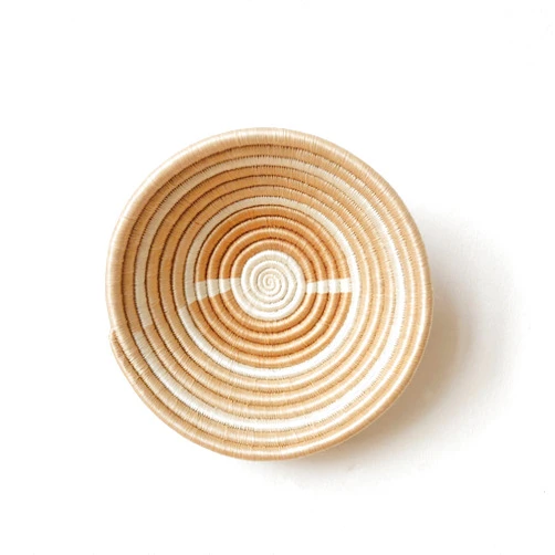 Amsha Small African Basket- Rutovu/Rwanda Basket/Woven Bowl/Sisal & Sweetgrass Basket/Tans, White