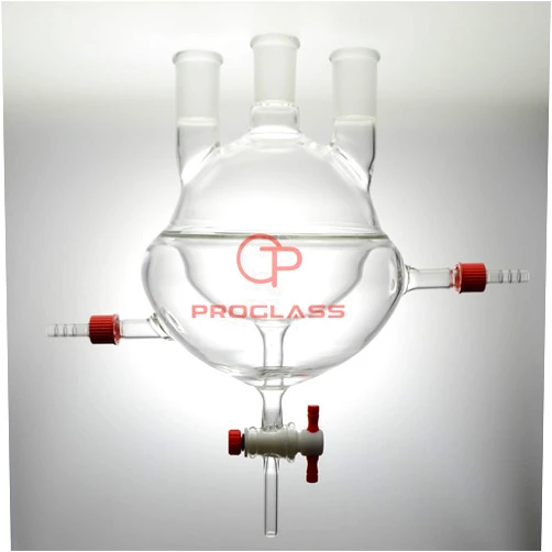 PROGLASS hree Necks Round Bottom Flask,Heavy Wall,PTFE Stopcocks,Half Jacketed (1000mL)