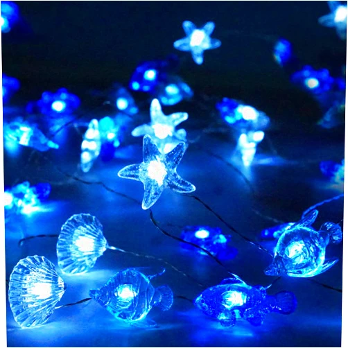 Decorman Sealife String Lights 14ft 40 LED 8 Modes Cool White Weatherproof Battery Operated Ocean Theme Lights for Bedrooms Parties Weddings Gardens with Remote and Timer