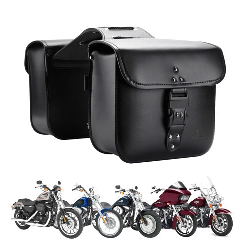 KEMIMOTO Motorcycle Saddlebags Throw Over Saddle bags with lock Small Size Panniers 14L Side Bags for Sportster Softail Rebel Dyna Road King Synthetic Leather Universal Black