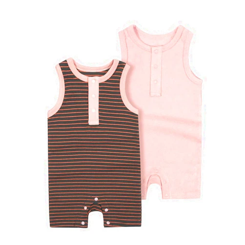 SUYEORLI Baby Boys Girls 2 Pack Sleeveless Romper Cotton Stripes Pure Color Tank Jumpsuit 3-24 Months