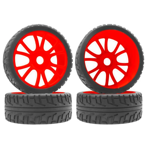 Share Goo ShareGoo 1/8 RC Buggy Off Road Tires and Wheels Rim 17mm Drive Hex Compatible with Arrma Typhon Kyosho Losi VRX Redcat Tamiya HPI 1/8 RC Off Road Buggy (Red)