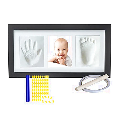 SUNNE Baby Handprint Footprint Keepsake, Non-Toxic Clay Photo Frame Registry Kit for Wall Mount & Desktop Mount Decor, Perfect Shower Gift for Newborn Boys & Girls and Little Pets | Bonus Stencil Included