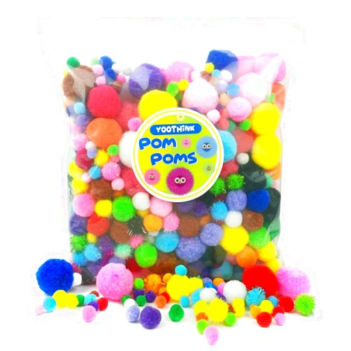YooThink 1000pcs Multicolor Pom Pom Balls, 6 Sizes Pompoms for Arts and Craft Making Decorations