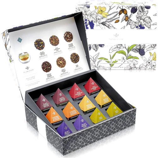 Teabloom Organic Black Forest Pyramid Tea Presentation Box, 12 Assorted Black Tea Blends, USDA Certified Organic Whole-Leaf Pyramid Tea Sachets
