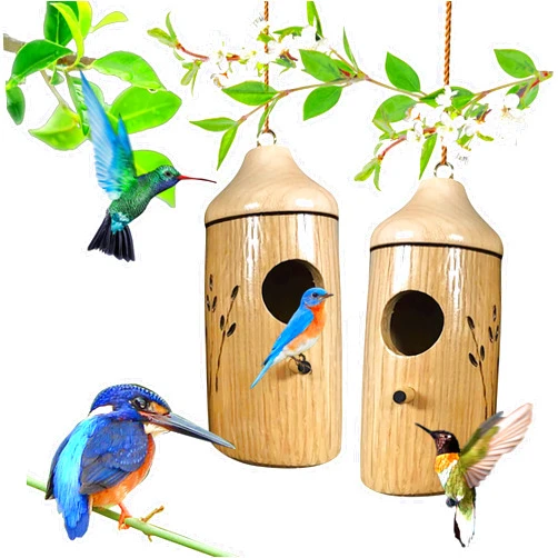 ASIBT Hummingbird House 2022 New Wooden Bird House Pendant, Wren Swallow Sparrow Nesting Garden Decoration Hummingbird House Outside...(1 Piece B)