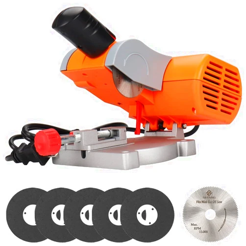 SI FANG Benchtop Cut-Off Saw Miniature Compound-Cutting - SI FANG Mini Miter Cut-Off Chop Saw for Metal Wood Plastic Crafts Making Carbon Arrow Shafts Cutting, Max 45° Adjustable Small Electric Table Saw