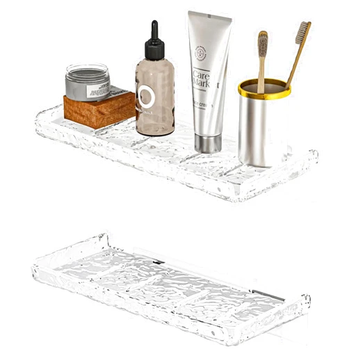 YIEZI 2 Piece Shower Organizer, Wall Floating Shelf, Clear Wall Mounted Organizer for Bathroom Storage and moreAcrylic No Drill Wall Mount Adhesive Shelf