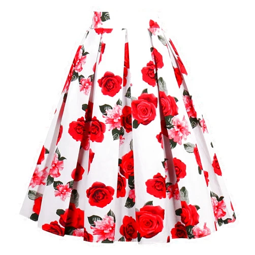 Girstunm Women's Pleated Vintage Skirt Floral Print A-line Midi Skirts with Pockets
