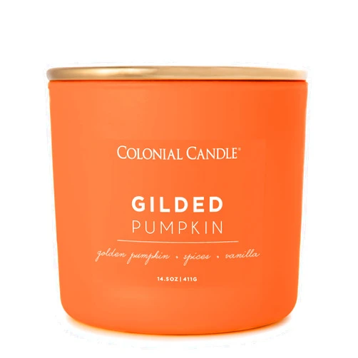 Colonial Candle Gilded Pumpkin Scented Jar Candle, Pop of Color Collection, 3 Wick, Orange, 14.5 oz - Up to 60 Hours Burn