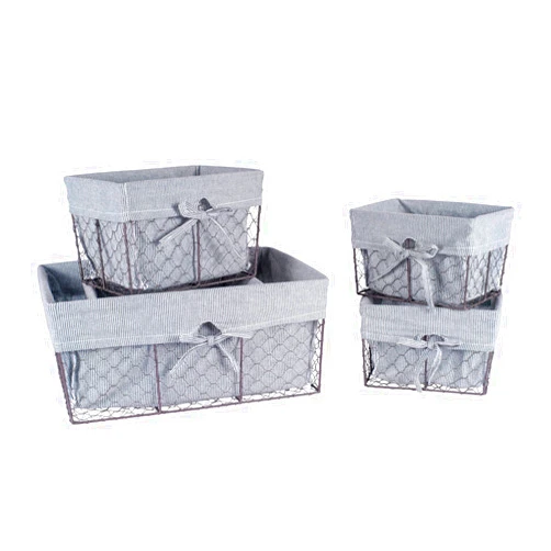 DII Farmhouse Chicken Wire Storage Baskets with Liner, Set of 5, Rustic Ticking Stripe, Assorted Sizes