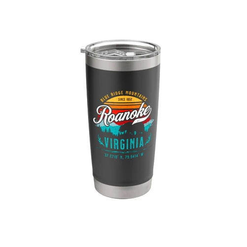 KAEDAM Gifts: Virginia: Roanoke Roanoke Virginia Retro Blue Ridge Mountains Sunset Souvenir Stainless Steel Insulated Tumbler