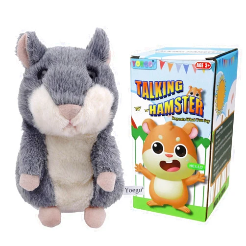 YOEGO Talking Hamster Repeats What You Say Interactive Stuffed Plush Animal Talking Toy,Perfect Toy Gifts for Boys Girls Age 3+ (Gray)