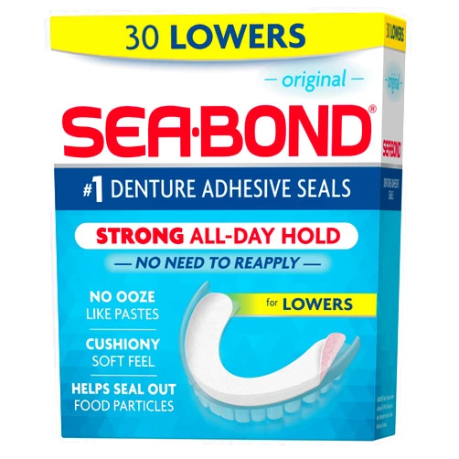 Sea-Bond Sea Bond Secure Denture Adhesive Seals, Original Lowers, Zinc-Free, All-Day-Hold, Mess-Free, 30 Count (Pack of 1)