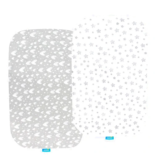 Biloban Bassinet Sheets Compatible with ANGELBLISS Baby Bassinet, Koolerthings (3 in 1) Baby Bassinet, Pamo Babe and Ihoming Bedside Bassinet, 2 Pack, 100% Jersey Cotton, Breathable and Soft, Grey Print