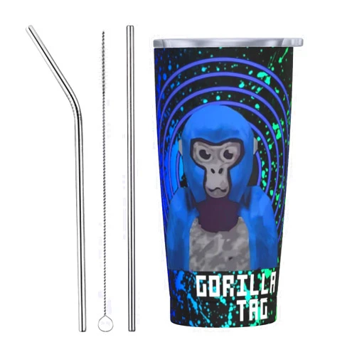 Recrea Gorilla Tag Funny 17 Oz Tumbler Stainless Steel Insulated Coffee Cup Travel Mug with Lids and Straws for Home Office