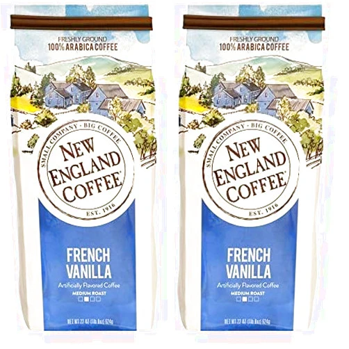 New England Coffee French Vanilla Medium Roast Ground Coffee, 22oz. Bag (Pack of 2)