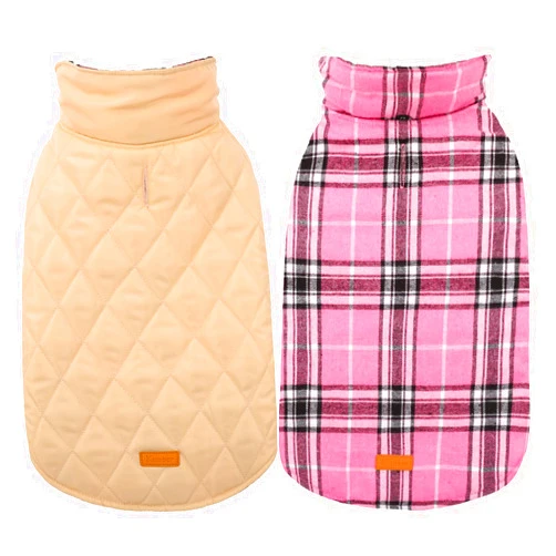 Kuoser Warm Dog Coat, Reversible Dog Jacket Waterproof Dog Winter Coat British Style Plaid Dog Clothes Pet Dog Cold Weather Coats Cozy Snow Jacket Vest for Small Medium Large Dogs Pink XS
