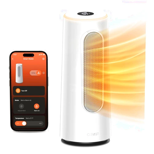 CLEVAST Smart Space Heater for Indoor Use, 1500W Fast Heating PTC Ceramic Portable Heaters with Thermostat, Quiet Electric Space Heater with RGB Night Light for Bedroom, Office, App & Voice Control