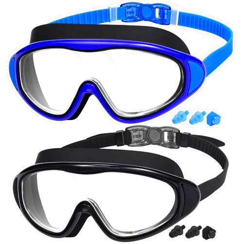 MAMBAOUT 2-Pack Adult Swim Goggles, Wide Vision Swim Goggles for Men Women Youth, No Leaking Anti Fog