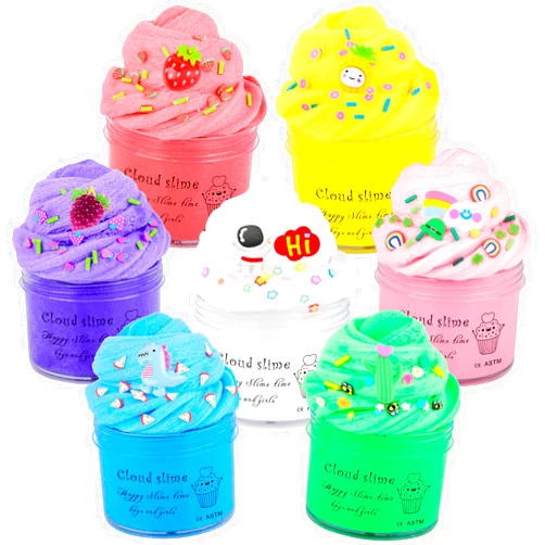Generic 7 Pack Cloud Slime Kit with Strawberry and Pineapple Charms, Pre-Made Scented Cloud Slimes, Party Favor, Birthday Gift, Multi-Colored Stress Relief Toy for Girls and Boys