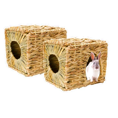 Tfwadmx Rabbit Grass House 2PCS, Extra Large - Natural Hand Woven Seagrass Play Hay Bed, Hideaway Hut Toy for Bunny Hamster Guinea Pig Chinchilla Ferret