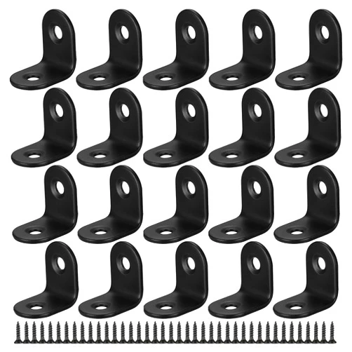 XhjzgcTech L Brackets, 20 Pcs Corner Braces, 90 Degree Right Angle Brackets, Black Small Stainless Steel Corner Brackets Joint Brackets for Wood Furniture Cabinet Chair Table - 0.8x0.8 inch