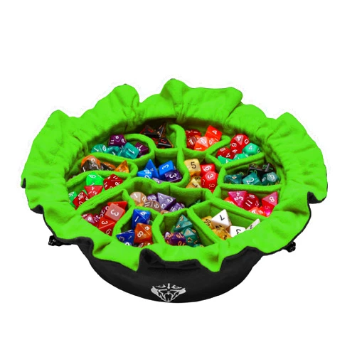 CardKingPro Immense - OCD Edition - Dice Bags with 15 Pockets - Black & Green - Capacity 200+ Dice - Great for Dice Hoarders [Patented Design]