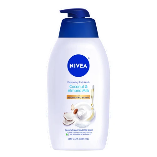 NIVEA Coconut and Almond Milk Moisturizing Body Wash for Dry Skin, 30 Fl Oz Pump Bottle