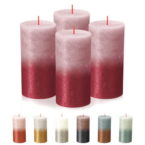 BOLSIUS 4 Pack Ash Rose/Red Sunset Rustic Metallic Pillar Candles - 2.75 X 5 Inches - Fine European Quality - Includes Natural Plant-Based Wax - Unscented Dripless Smokeless 60 Hour Candles