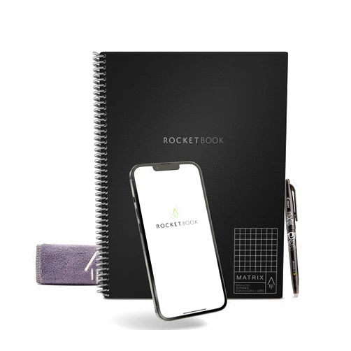Rocketbook Matrix Smart Reusable Graph Paper Notebook, Digitally Connected, Isometric Notebook, Letter Size 8.5x11, Black