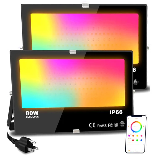 MELPO LED Flood Light Outdoor 800W Equivalent 8000LM Smart RGB Landscape Lighting with APP Control, DIY Scenes - Timing - Warm White 2700K - Color Changing Uplight, IP66 Waterproof US Plug MELPO(2Pack)