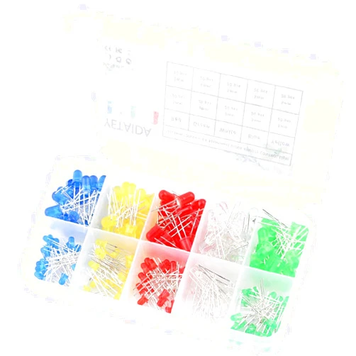 Yetaida 3mm & 5mm Led Diodes Assortment Kit, Pack of 200 pcs, 3V Universal Single Color Red/Green/Blue/Yellow/White, Applied to Circuit Design/Science Project/Experience/Christmas Light