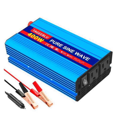 TAGEEBLU 400 Watt Pure Sine Wave Power Inverter, Car Power Inverter, DC 12V to AC 110V Inverter, Car Plug Adapter Outlet Converter with Dual AC Sockets and LCD Display